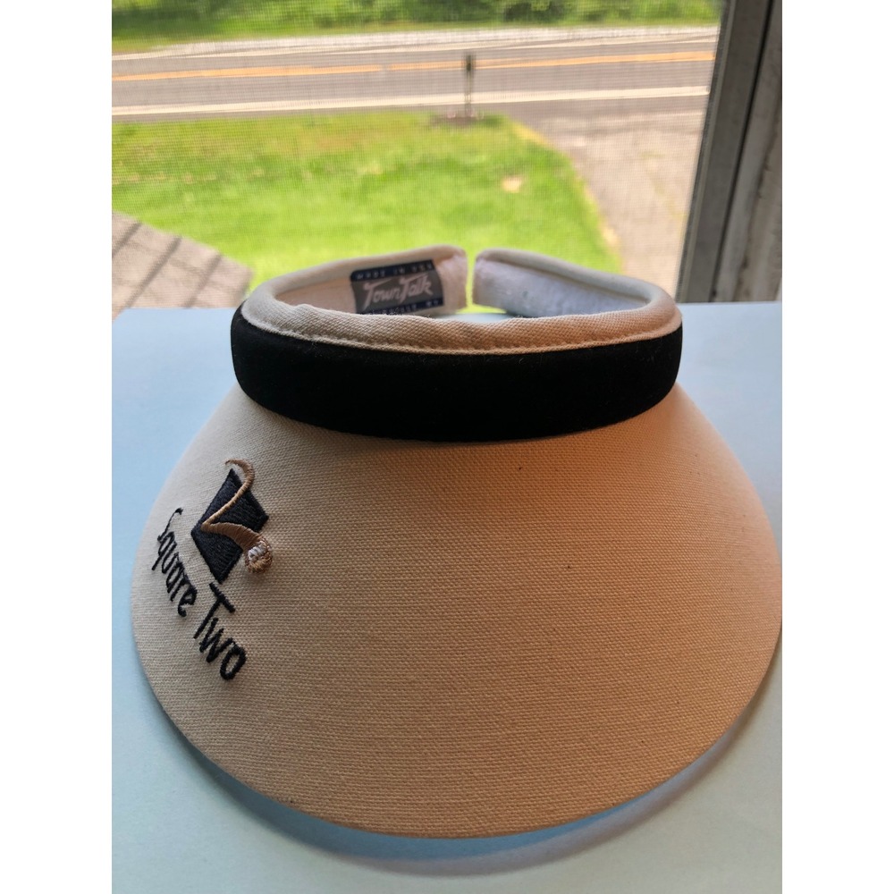 Vintage Square Two Golf Visor Town Talk Tan Canvas Hat Made in USA